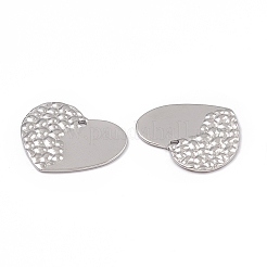 変色しない304ステンレススチールペンダント  ハートチャーム  ステンレス鋼色  21.5x23x1mm  穴：1.4mm&nbsp;LS-STAS-B031-17P