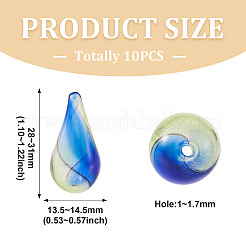 10個の手作りランプワークビーズ  ティアドロップ  ブルー  28~31x13.5~14.5mm  穴：1~1.7mm&nbsp;LAMP-TADJ0001-11