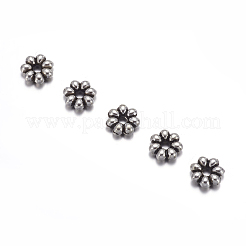 チベットの銀のスペーサー  鉛フリー＆カドミウムフリー  花  アンティークシルバー  直径約6mm  厚さ2mm  穴：1.5mm&nbsp;AB-0896