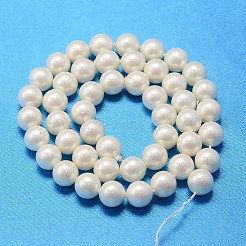 ラウンドシェルパールビーズ連売り  マット面  乳白色  12mm  穴：0.8~1mm  約33個/連  15.74インチ&nbsp;BSHE-L011-12mm-A013A