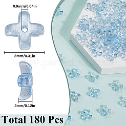 180個の透明スプレー塗装ガラスビーズ  グリッターパウダー付き  クローバー  ライトスカイブルー  8x8x3mm  穴：0.9mm&nbsp;GLAA-SC0002-46