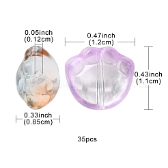 35個の透明スプレー塗装ガラスビーズ  猫の足のプリント  ミックスカラー  11x12x8.5mm  穴：1.2mm&nbsp;GLAA-YW0001-72