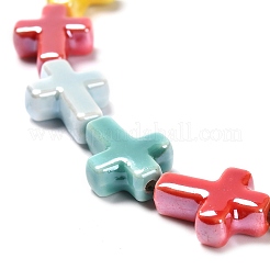 手作りの陶器ビーズ  光沢釉の磁器  クロス  カラフル  16~17x13~13.5x5.5mm  穴：1.4mm  約20個/連  13.39インチ（34cm）&nbsp;PORC-F010-01