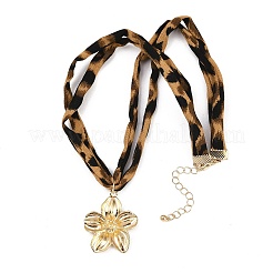 Alloy Flower Pendant 2-Strand Leopard Print Polyester Cord Necklaces for Women&nbsp;NJEW-A066-05G