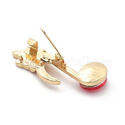 音符ラインストーンブローチピン  バックパック服用亜鉛合金バッジ  ルビー  30x19mm&nbsp;JEWB-A031-02G-01