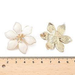 合金ラインストーンスタンドピアス  エナメル  ゴールドカラー  花  ホワイト  40x36mm&nbsp;EJEW-P310-02G-01