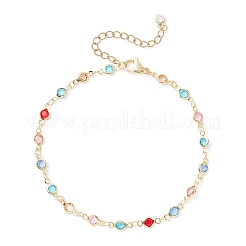Brass & Glass Colorful Flat Round Link Chain Anklets&nbsp;AJEW-AN00731