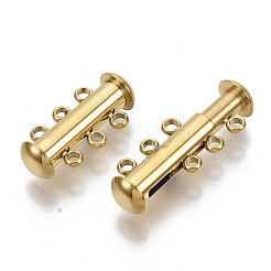 304ステンレススチール製スライドロック留め具  ペヨーテクラスプ  1連  3の穴  チューブ  ゴールドカラー  6mm  穴：20x10x6.5mm&nbsp;X-STAS-S079-158G