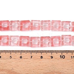 チェリークォーツガラスビーズ連売り  中空の四角  10x10x3~4mm  穴：1mm  約20個/連  8.07インチ（20.5cm）&nbsp;G-N342-101