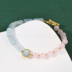 Natural Mixed Stone with Brass Round & Prism Beaded Bracelets for Women&nbsp;BJEW-G752-01G