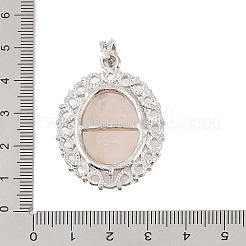 天然石ローズクォーツペンダント  白金トーン合金パーツ  楕円形のチャーム  41x28.5x7.5mm  穴：7.2x4mm&nbsp;G-A226-03P-05