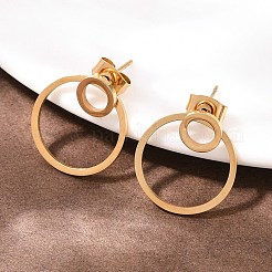 304 Stainless Steel Ring Stud Earrings&nbsp;EJEW-I320-12G