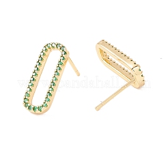 Green Cubic Zirconia Open Oval Stud Earrings&nbsp;EJEW-F282-38G