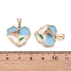 304ステンレススチールとエナメルペンダント  花のチャーム付きハート  ゴールドカラー  ライトスカイブルー  19.5x21x7mm  穴：7.5x3mm&nbsp;STAS-T072-74A-G