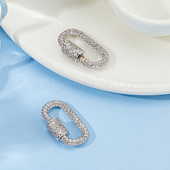 2Pcs Brass Micro Pave Clear Cubic Zirconia Screw Carabiner Lock Charms&nbsp;ZIRC-DC0001-38P