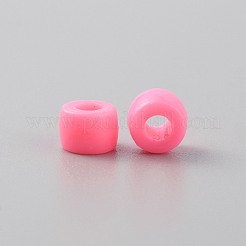 不透明なプラスチックビーズ  ポニービーズ  バレル  ショッキングピンク  6x4.5mm  穴：2.5mm  約90000個/10000g&nbsp;KY-WH0046-60H