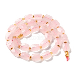 天然石ローズクォーツビーズ連売り  多面カット  長方形  10x8x4.5mm  穴：1mm  約31個/連  15.35''（39センチメートル）&nbsp;G-H061-A05-01