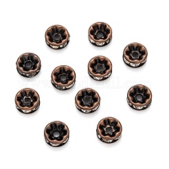 真鍮のラインストーンロンデルスペースビーズ  カドミウムフリー＆鉛フリー  赤銅鉱  クリスタル  8x4mm  穴：1.5mm&nbsp;RB-H035-29