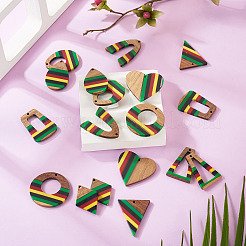 18Pcs 9 Styles Jamaican Colour Epoxy Resin & Walnut Wood Pendants&nbsp;RESI-TA0003-87