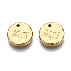 316サージカルステンレススチールチャーム  星座とフラットラウンド  14KGP本金メッキ  双子座  10x2mm  穴：1mm&nbsp;LS-STAS-S116-418E-G