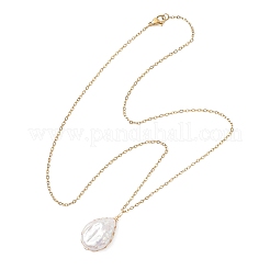 Baroque Natural Keshi Pearl Teardrop Pendant 304 Stainless Steel Cable Chain Necklaces for Women&nbsp;NJEW-JN05757