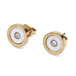 304ステンレススチールイヤリング  フラットラウンド  樹脂と  ゴールドカラー  ホワイト  10mm&nbsp;EJEW-D350-04G-01