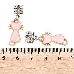 合金エナメルヨーロピアンダングルチャーム  大穴ペンダント  猫の形  アンティークシルバー  パールピンク  33mm  穴：5mm&nbsp;PALLOY-YW002-05