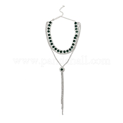 Brass Full Rhinestone Flat Round Tassel Y Necklaces for Women&nbsp;NJEW-M104-01S-01