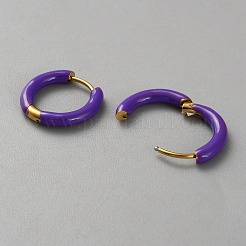 316ステンレススチールエナメルリングフープピアス  ゴールドカラー  インディゴ  17.5x16x3mm&nbsp;EJEW-WH0035-01K