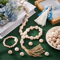 90Pcs 6 Styles Printed Wood European Beads&nbsp;WOOD-PH0002-89