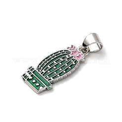 真鍮製エナメルペンダント  花を持つサボテン  プラチナ  20.5x9x1.5mm  穴：3.5x4mm&nbsp;FIND-I054-01E-P