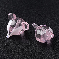 手作りの透明ランプワークビーズ  マウス  ピンク  16~17x17~18x16~18mm  穴：1.8mm&nbsp;LAMP-T011-12F