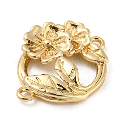 真鍮製コネクタチャーム  花と葉のリング  ライトゴールド  15.5x13x3mm  穴：1mm&nbsp;KK-G478-03B-KCG