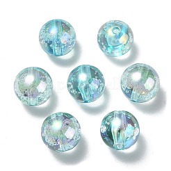 UVメッキ透明レインボー虹色アクリルビーズ  バブルビーズ  ラウンド  ライトブルー  15~15.5x15.5~16mm  穴：2.6~2.7mm&nbsp;LS-TACR-D010-07D