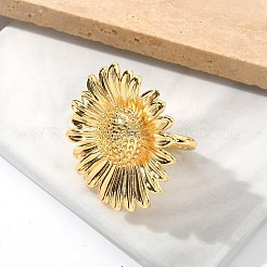 女性のための真鍮の指輪  カドミウムフリー＆ニッケルフリー＆鉛フリー  花  18KGP本金メッキ  35x34.5mm  内径：19mm&nbsp;RJEW-U041-18G