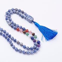 Natural Blue Spot Jasper Tassel Pendant Necklaces&nbsp;NJEW-P193-A01