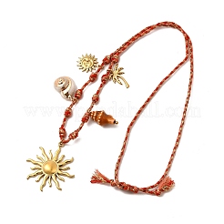 Summer Beach 304 Stainless Steel & Electroplated Natural Shell Pendant Adjustable Polyester Cord Necklaces for Women&nbsp;NJEW-F348-01D-G