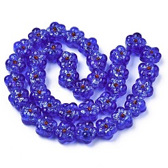 透明な手作りのでこぼこのランプワークビーズ連売り  銀ラメ付き  花  モーブ  13.5~14.5x14.5x8.5~10mm  穴：0.8~1.6mm  約35個/連  18.50インチ〜19.37インチ（47cm〜49.2cm）&nbsp;LAMP-S194-022C