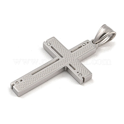 304ステンレスペンダント  クリスタルラインストーン付き  クロスチャーム  ステンレス鋼色  42x25x3mm  穴：7.5x4.5mm&nbsp;STAS-D110-21AS