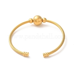 Ion Plating(IP) 304 Stainless Steel Round Beaded Cuff Bangles&nbsp;BJEW-P310-03G