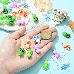 40個5スタイル不透明樹脂ペンダント  かわいい亀のチャーム  プラチナメッキ鉄ループ付き  ミックスカラー  26x14x9.5mm  穴：2mm  8個/スタイル&nbsp;RESI-CJ0003-56