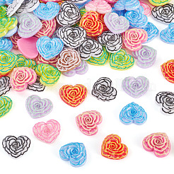 プリント入り不透明樹脂カボション  立体的な花とハート  グリッターパウダー付き  ミックスカラー  16.5x18x5mm  150pc&nbsp;CRES-TA0001-72A