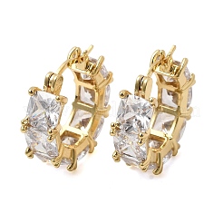 Square Brass Micro Pave Clear Cubic Zirconia Hoop Earrings&nbsp;EJEW-H108-07G