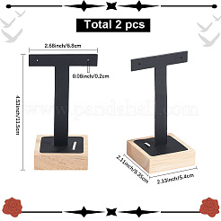 バーベルベットシングルイヤリングディスプレイスタンド2個  四角い木製のベース付き  ブラック  5.35x5.4x11.5cm&nbsp;ODIS-SP0001-02