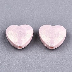 スプレープリントアクリルビーズ  ラバー加工スタイル  多面カット  ハート  ピンク  10.5x11.5x5mm  穴：1.5mm  約1350個/500g&nbsp;MACR-T037-07D