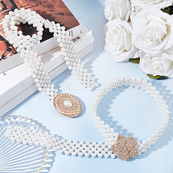2Pcs 2 Style ABS Plastic Pearl Braided Stretch Chain Belts with Alloy Oval Clasp&nbsp;AJEW-CP0001-65
