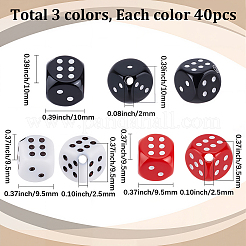 120個3色アクリルビーズ  サイコロ  ミックスカラー  9.5~10x9.5~10.5x9.5~10.5mm  穴：1.2~2.5mm  40個/カラー&nbsp;OACR-SC0002-65