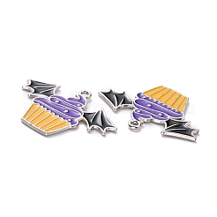 ハロウィンアロイエナメルペンダント  ケーキとコウモリ  プラチナ  22x30x1mm  穴：1.5mm&nbsp;ENAM-B047-01P