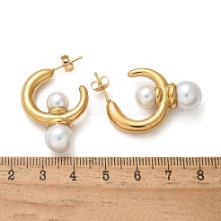 304 Stainless Steel & ABS Plastic Imitation Pearl Half Hoop Stud Earrings&nbsp;EJEW-S253-19G