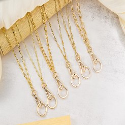 ステンレススチールのペーパークリップチェーンキーホルダー  合金製回転スナップ留め金とリング付き  ゴールドカラー  465mm&nbsp;HJEW-SW00179-01